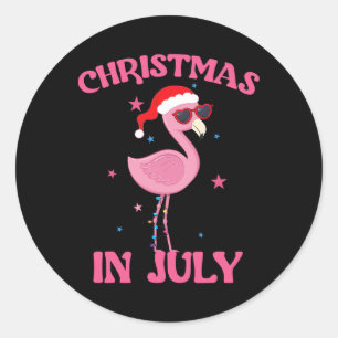 Rosa Flamingo mit Weihnachtsmannhut Christmas In J Runder Aufkleber