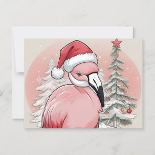 Rosa Flamingo mit Weihnachtsmannmütze Postkarte