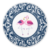 Rosa Flamingo mit weißen und blauen Wirbel Keramikknauf (Vorderseite)