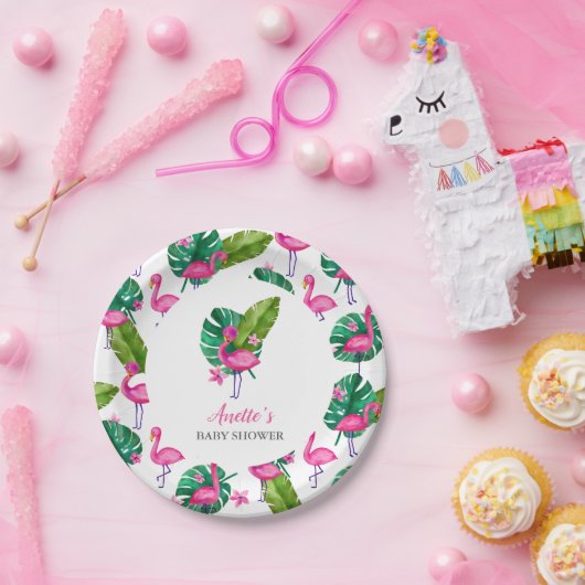 Rosa Flamingo Moderne Babydusche Papierplatte Pappteller (Party)