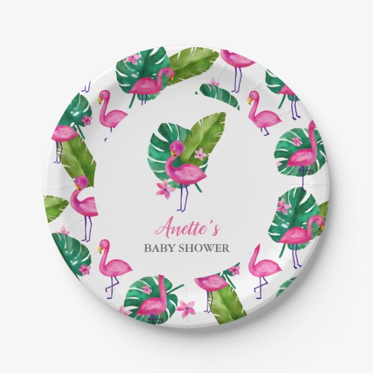 Rosa Flamingo Moderne Babydusche Papierplatte Pappteller (Vorderseite)