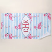 Rosa Flamingo Monogramm Strandtuch (Vorderseite)