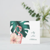 Rosa Flamingo Monstera Leaf Nach Florida Ankündigungspostkarte (Stehend Vorderseite)