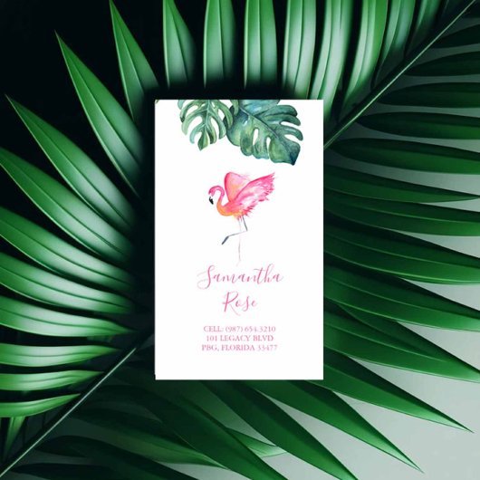 Rosa Flamingo Monstera Palm Blätter Visitenkarte
