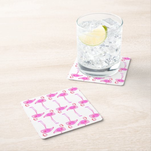 Rosa Flamingo-Muster 2 Rechteckiger Pappuntersetzer (Vor Ort)