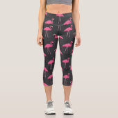 Rosa Flamingo-Muster Capri Leggings (Vorderseite)