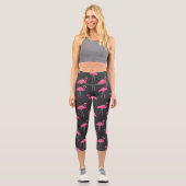 Rosa Flamingo-Muster Capri Leggings (Vorderseite)