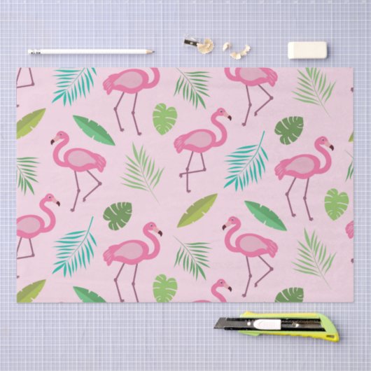 Rosa Flamingo-Muster mit tropischen Blätter Seidenpapier (Handwerk)