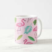 Rosa Flamingo-Muster mit tropischen Blättern Kaffeetasse (VorderseiteRechts)