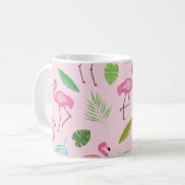 Rosa Flamingo-Muster mit tropischen Blättern Kaffeetasse (Vorderseite Links)
