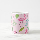 Rosa Flamingo-Muster mit tropischen Blättern Kaffeetasse (Mittel)
