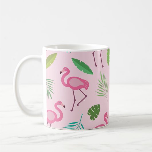 Rosa Flamingo-Muster mit tropischen Blättern Kaffeetasse (Links)
