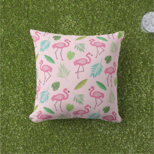 Rosa Flamingo-Muster mit tropischen Blättern Kissen