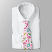 Rosa Flamingo-Muster mit tropischen Blättern  Krawatte (Gebunden)