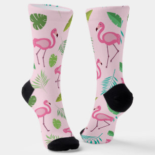 Rosa Flamingo-Muster mit tropischen Blättern Socken