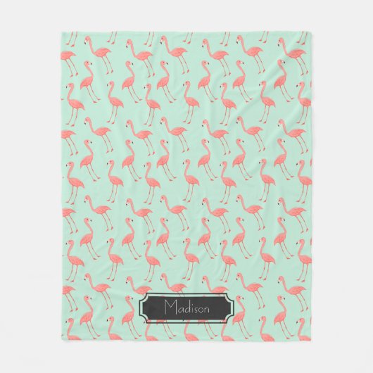 Rosa Flamingo-Muster mit Vornamen Fleecedecke (Vorderseite)