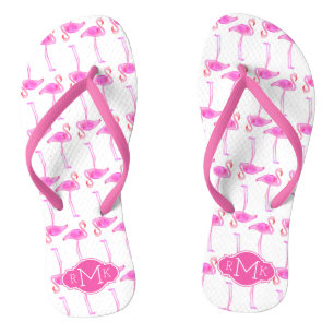 Rosa Flamingo-Muster Monogramm Badesandalen