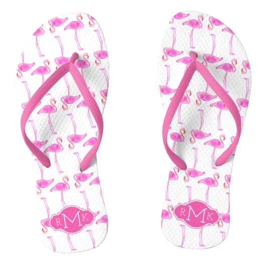 Rosa Flamingo-Muster | Monogramm Badesandalen (Fußbett)