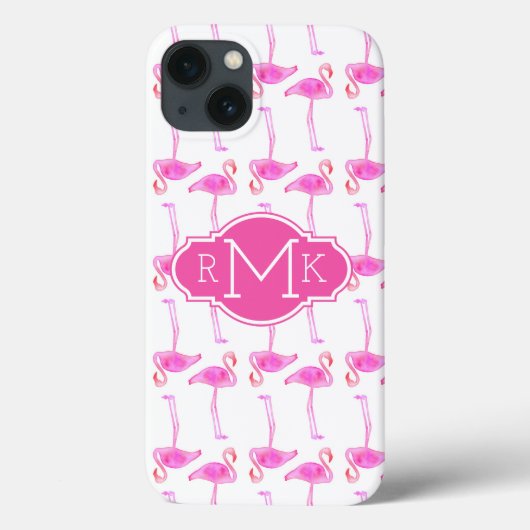Rosa Flamingo-Muster | Monogramm Case-Mate iPhone Hülle (Rückseite)