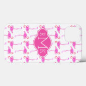 Rosa Flamingo-Muster | Monogramm Case-Mate iPhone Hülle (Rückseite (Horizontal))