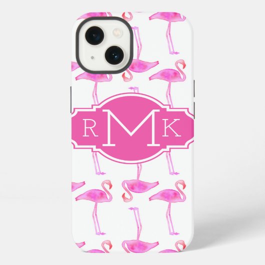 Rosa Flamingo-Muster | Monogramm iPhone Hülle (Rückseite)