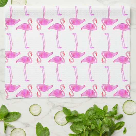 Rosa Flamingo-Muster | Monogramm Küchentuch (Gefaltet)