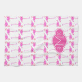 Rosa Flamingo-Muster | Monogramm Küchentuch (Horizontal)
