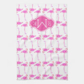 Rosa Flamingo-Muster | Monogramm Küchentuch (Vertikal)