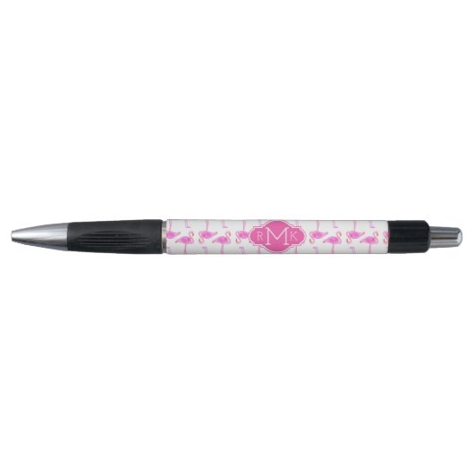 Rosa Flamingo-Muster | Monogramm Kugelschreiber (Vorderseite)