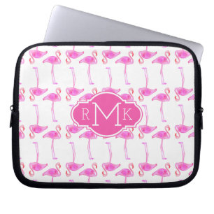 Rosa Flamingo-Muster Monogramm Laptopschutzhülle