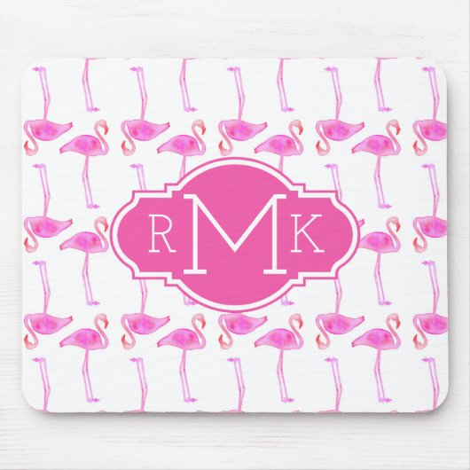 Rosa Flamingo-Muster | Monogramm Mousepad (Vorne)