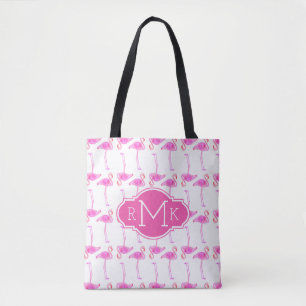 Rosa Flamingo-Muster   Monogramm Tasche