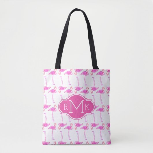 Rosa Flamingo-Muster | Monogramm Tasche (Vorderseite)