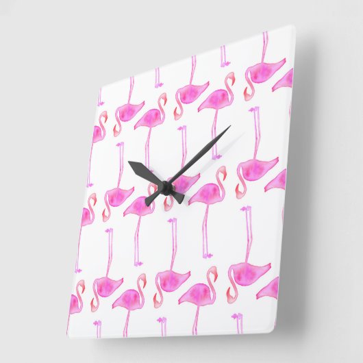 Rosa Flamingo-Muster Quadratische Wanduhr (Winkel)