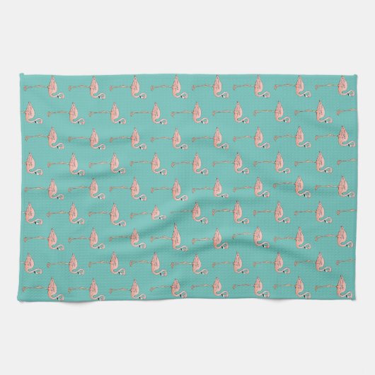 Rosa Flamingo-Muster tropische Retro-Pick Farbe Geschirrtuch (Horizontal)