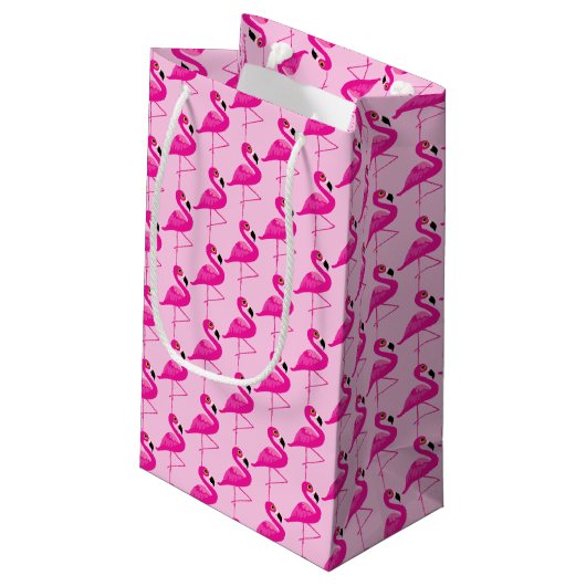 Rosa Flamingo, Muster wiederholen rosa Geschenktüt Kleine Geschenktüte (Rückseite Schrägansicht)