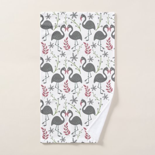 Rosa Flamingo nahtlose Muster Blume, Blätter Badhandtuch Set (Handtuch)