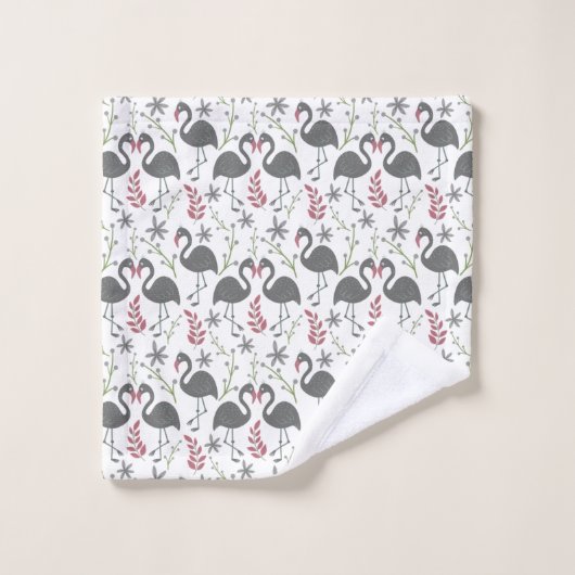 Rosa Flamingo nahtlose Muster Blume, Blätter Badhandtuch Set (Waschlappen)