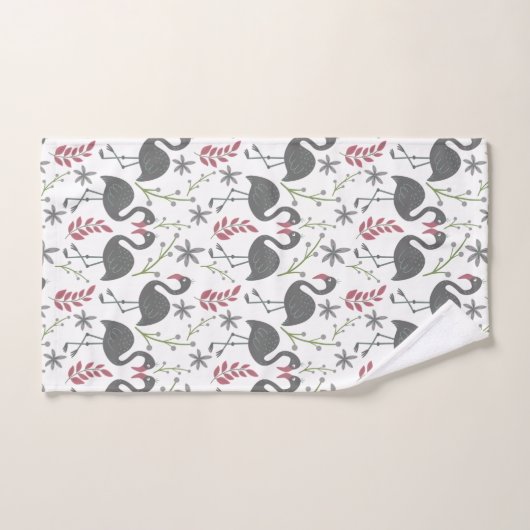 Rosa Flamingo nahtlose Muster Blume, Blätter Badhandtuch Set (Handtuch)