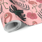 Rosa Flamingo nahtlose Muster Blume und Blätter Geschenkpapier (Rolleneckpunkt)