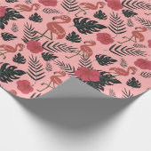 Rosa Flamingo nahtlose Muster Blume und Blätter Geschenkpapier (Ecke)