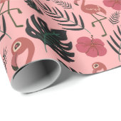 Rosa Flamingo nahtlose Muster Blume und Blätter Geschenkpapier (Rolleneckpunkt)
