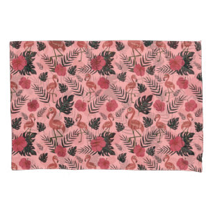 Rosa Flamingo nahtlose Muster Blume und Blätter Kissenbezug