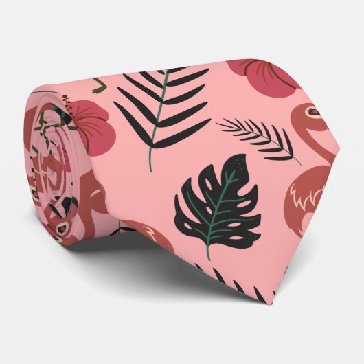 Rosa Flamingo nahtlose Muster Blume und Blätter Krawatte (Gerollt)