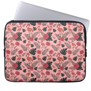 Rosa Flamingo nahtlose Muster Blume und Blätter Laptopschutzhülle