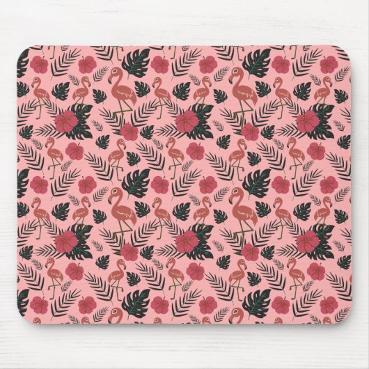 Rosa Flamingo nahtlose Muster Blume und Blätter Mousepad (Vorne)