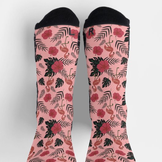 Rosa Flamingo nahtlose Muster Blume und Blätter Socken (Oben)