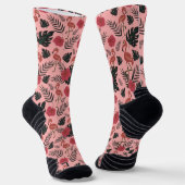 Rosa Flamingo nahtlose Muster Blume und Blätter Socken (Gewinkelt)