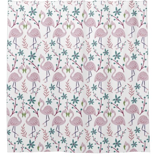Rosa Flamingo nahtloses Muster auf weißem Hintergr Duschvorhang (Vorderseite)