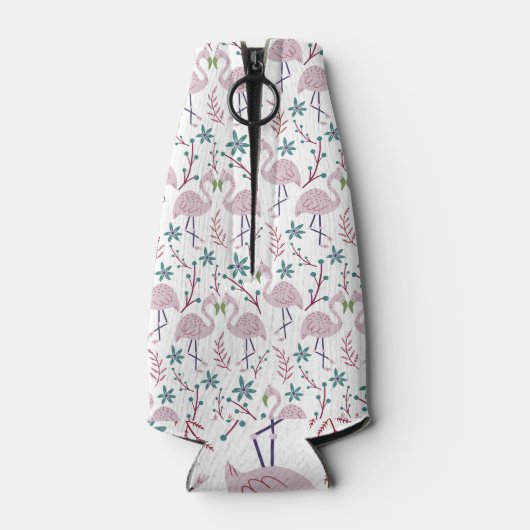 Rosa Flamingo nahtloses Muster auf weißem Hintergr Flaschenkühler (Rückseite)